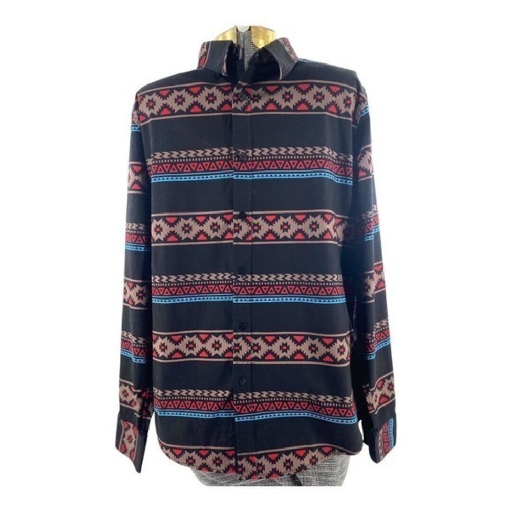 Platini‎ Aztec Print Cotton/ Spandex Black Patterns Western Shirt Men’s Large